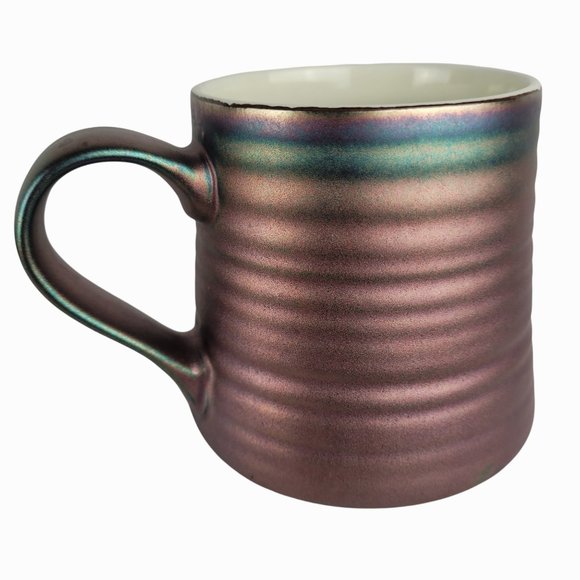 La Rochelle Metallic Rose Teal Love Ribbed Mug Coffee Cup Ceramic 4"H X 3.5"W - Picture 6 of 10